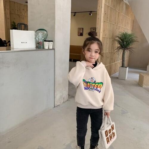 Childrens Winter Clothes 2020 New Arrival Baby Girls Fashion Hoodies Korean Letter Print Plus Velvet Hooded Sweatshirt for Girl