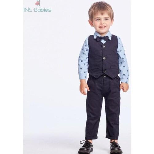 Children Autumn Suit baby Boy Clothes Long Sleeve Shirt+ Vest+pants 2pcs Baby Newborn Sets For boys First Birthday clothing 2020