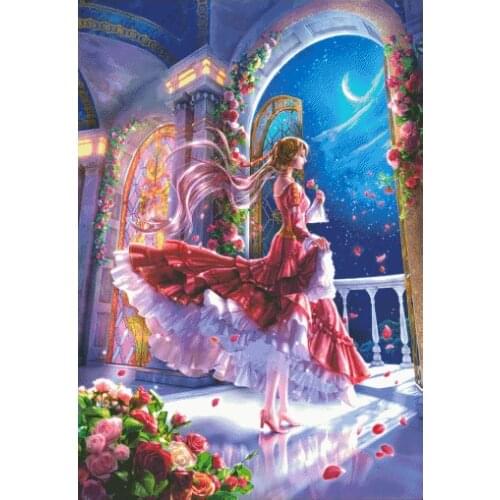 Girl under the Stars, Anime Cartoon Embroidery Needlework DIY Cross Stitch Kits Top Quality 14CT Unprinted Decor Handmade