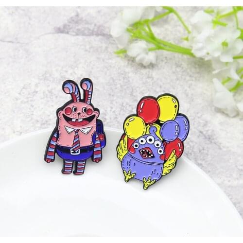 Cartoon Blue Monster Pink Ribbon Enamel Pins Custom Multi eyed chicken Lapel Badge Brooch For Kids Friends Jewelry Accessories