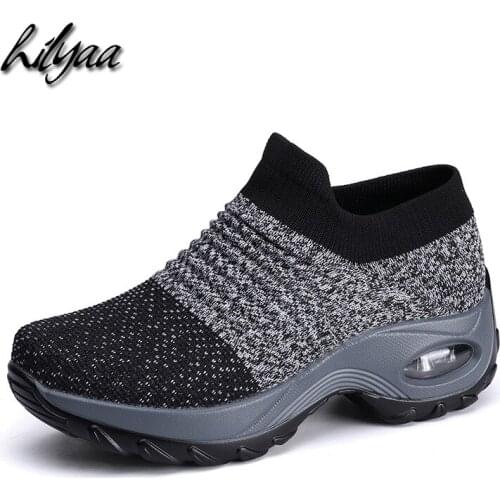 HILYAA Girls New Fashion Sneakers Flying Woven Shoes Breathable Sports Running Female Flats Shoes Mesh Rocking Shoes Women 2019