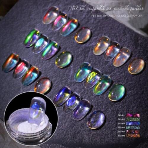 Holo Ice Mermaid Chrome Nail Powder Mirror Effect Holographic Aurora Iridescent Pearlescent Manicure Pigment Rainbow Nail Glitte