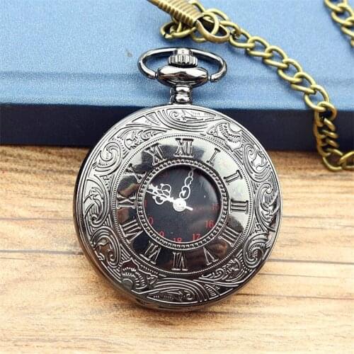 Promotion Roman number Bronze pocket watch Necklace Pendant for men and women Dial 48mm gun color gift watch