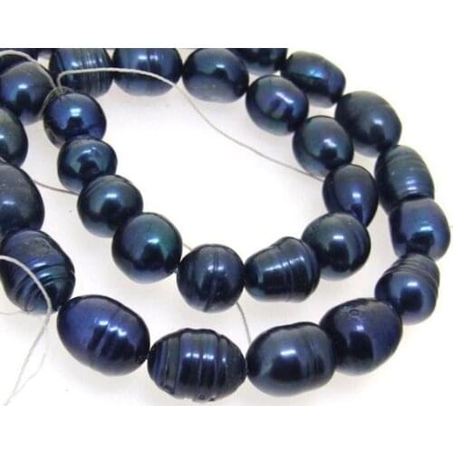 Unique Pearls jewellery Store,9MM Blue Rice Freshwater Pearl Loose Beads One Full Strand DIY Jewelry For Necklace LS3-0120