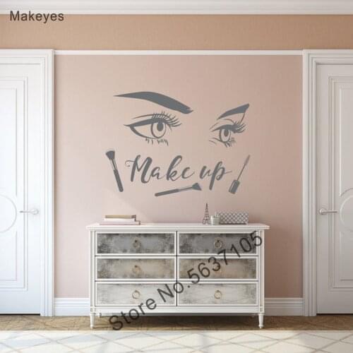 Makeyes Make Up Salon Wall Stickers Home Livingroom Fashion Wall Art Decoration Vinyl Wall Decals Beauty Eyes Barber Shop Q044