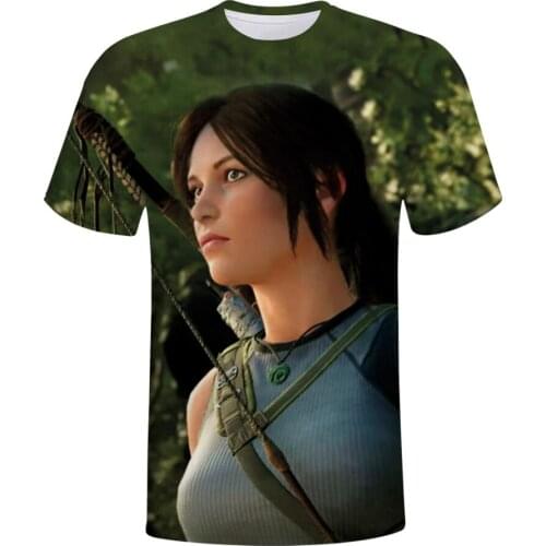 The latest 2021 Tomb Raider 3D printing fashion trend men and women comfortable soft clothes O-neck top T-shirt
