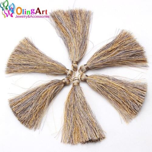 OlingArt 75mm 6pcs/lot KC gold Jump ring nylon silk tassels Mixed color embroidery thread DIY Necklace Earrings Jewelry making