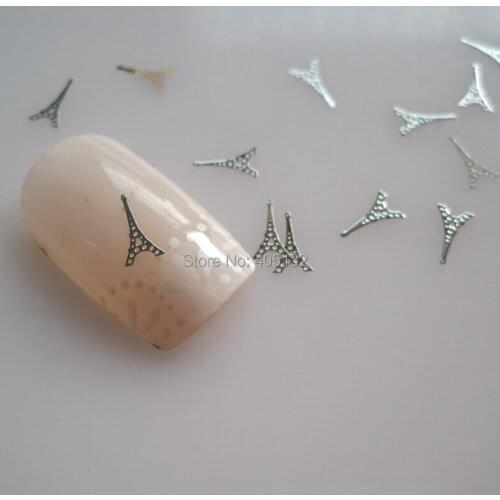Approx. 1000pcs/bag Metal Silver Tower Design Non-adhesive Metal Slices Nail Art Decoration MS-324-1