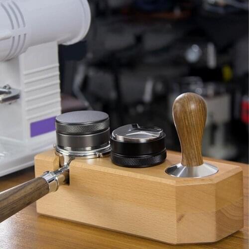 Durable Coffee Tamper Holder Rustic Three Holes Wood Polish Surface Espresso Tamper Stand Tamping Station Espresso Tamper Holder