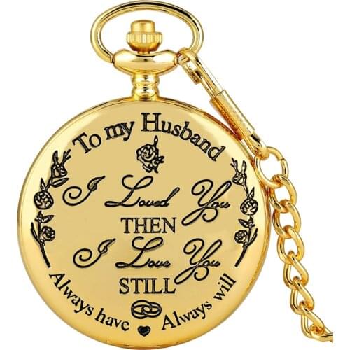 Luxury Golden Engraved "To My Husband" Design Quartz Pocket Watch Hanging Pendant Clock Best Anniversary Gifts for Men Husband