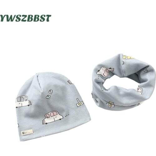 New Spring Autumn Cotton Baby Hat Set Car Lion Bear Boys Girls Cap Neck Scarf Kids Head Cover Winter Children Beanies Cap