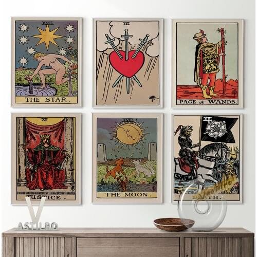 Traditional Tarot Card Canvas Painting Retro Poster Occultism Aesthetic Wall Stickers Astrology Divination Art Prints Home Decor