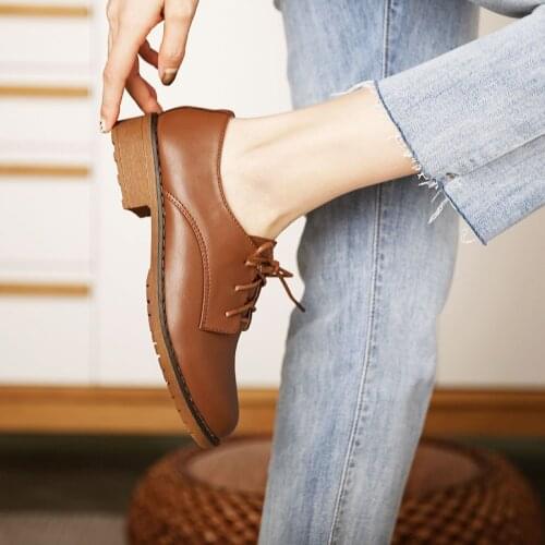 LIHUAMAO Brown Derby shoes for women lace up casual flats oxford work party outdoor walking footwear sneaker comfortable