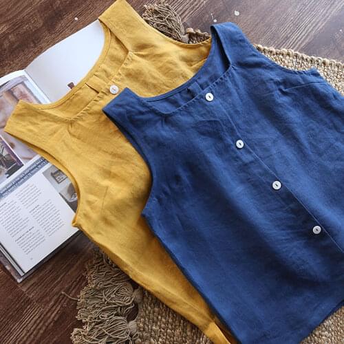 French style lazy style pure linen simple button comfortable and loose, new style Top 0515