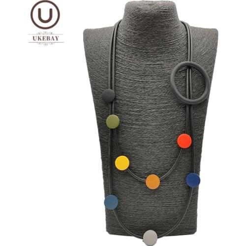 UKEBAY New Multicolor Choker Necklaces For Women Sweater Necklace Circle Wood Accessories Wooden Jewelry Gothic Ethnic Chain