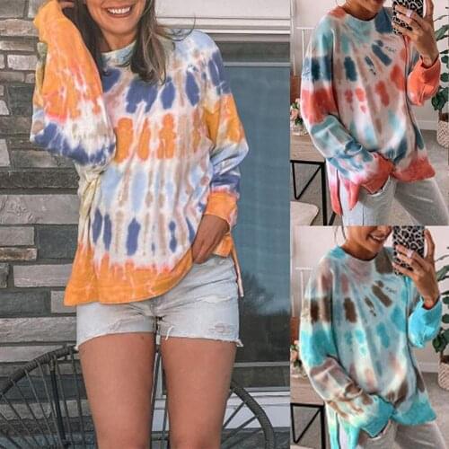 Women Sweatshirt Fashion Long Sleeve Slit Hem Tie Dye Loose Pullover Sweatshirt Blouse Sweatshirts Female Hoodie Winter 2021 New