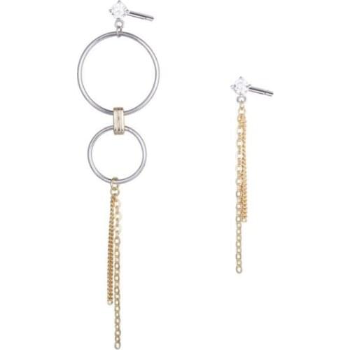 Fashion Korean Asymmetry Long Tassel Drop Earrings For Women Statement Real 925 Sterling Silver Hoop Circle Earring Wedding Gift