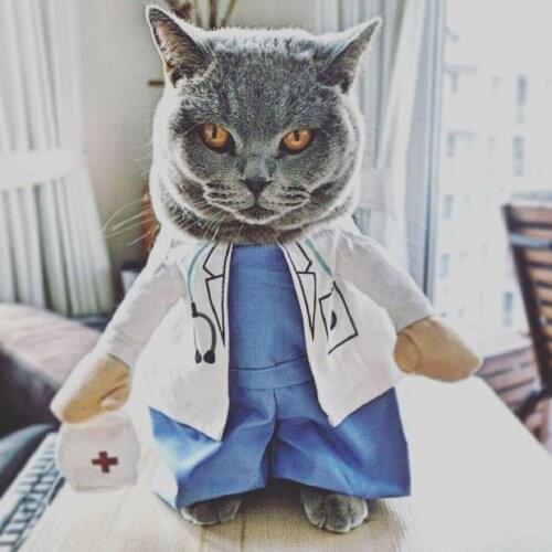 Pet Cat Clothes Puppy Dog Cat Funny Doctor Costume Winter Warm Plush Cat Jacket Fleece Hoodies Sweatshirt Cat Dog Clothing
