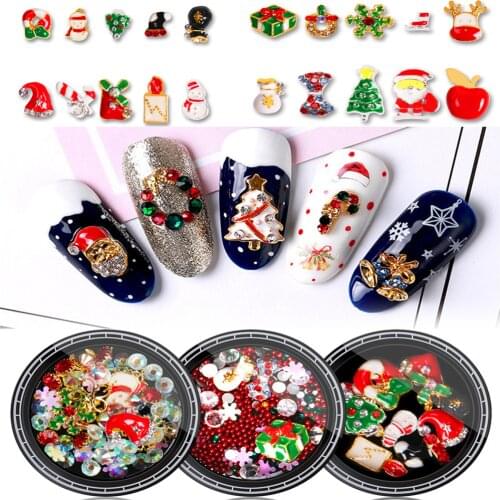 1 Box Christmas Tree Sock Snowflake Nail Art Decorations Alloy Metal DIY 3D Nail Rhinestones Accessories Jewelry Tools