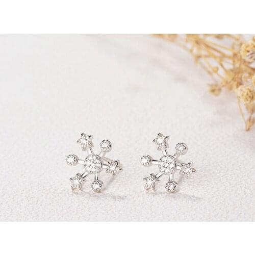 1Pair Rhinestone Silver Color Earrings Crystal Snowflake Stud Earring Women Leaf Branch Crystal Jewelry Brincos Christmas Gift