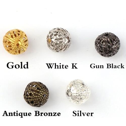 10mm Vintage Iron Flower Lace Hollow Ball Beads Metal Ball Toggle Clasp DIY Jewelry Making Bracelet Necklace Supplies Findings