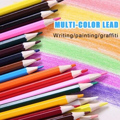 12/24Colors DIY Cute Kawaii Wooden Colored Pencil Wood Graffiti For Kid Drawing Color Pencil School Rainbow Painting Supplies