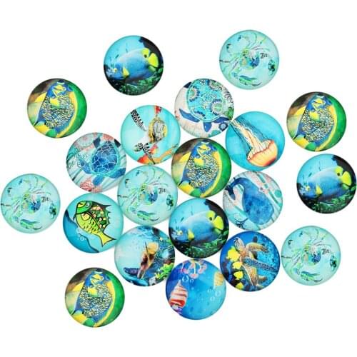 20 Pieces Round Sea World Dome Glass Flatback Cabochon Gem Stones Set 12mm