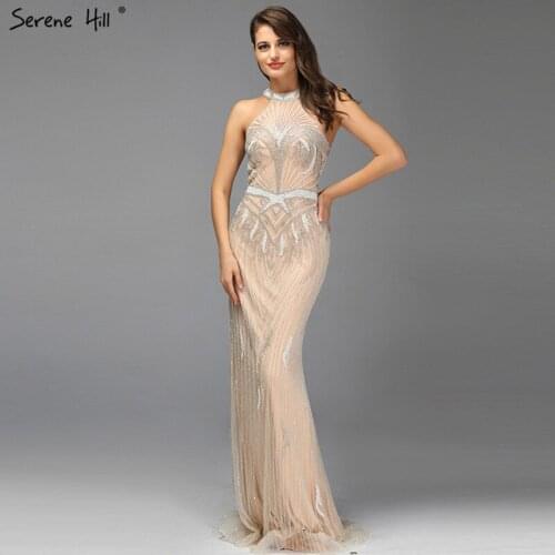 2020 Champagne Dubai Design Sleeveless Evening Dresses Off Shoulder Beading Evening Gowns Serene Hill LA60850