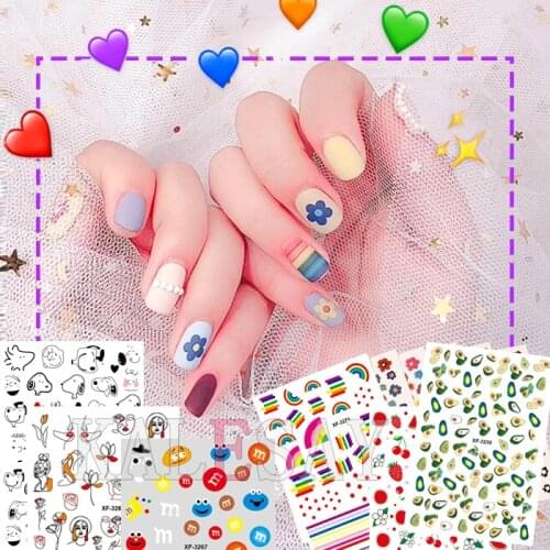 3D Nail Art Sticker Newest Kawaii Strawberry Rainbow M Nail Decals Adhesive Sticker for Design Manicure Letter Decorations DIY