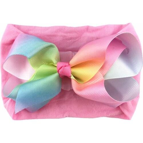50pcs/lot , 4.5inch ribbon rainbow bow with nylon hair band hot sale children hair accessories fashion accessories