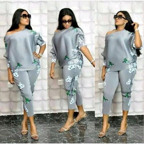African Clothes Women Outfits Fashion Stretch Print Half Sleeve Tops And Casual Pants Matching Suit Two Piece Set 2021 Spring
