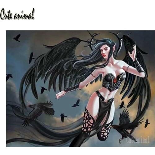 5D DIY Diamond Painting Diamond Embroidery Mosaic Dark Angel Girl Wings Full Drill Square Round Handicraft Home Decoration 2021
