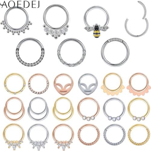 AOEDEJ 1PC 16g Stainless Steel Nose Ring Bee CZ Crystal Hoop Nose Septum Piercing Rose Gold Plated Helix Cartilage Ear Piercings