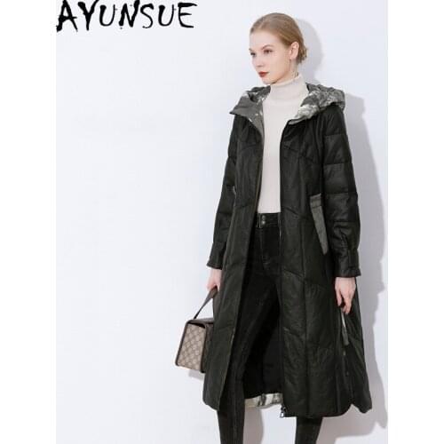 AYUNSUE Womens Leather Jacket Real Sheepskin Coat Female Warm Winter Down Jackets Hooded Parkas Woman 2020 Cuero Genuino