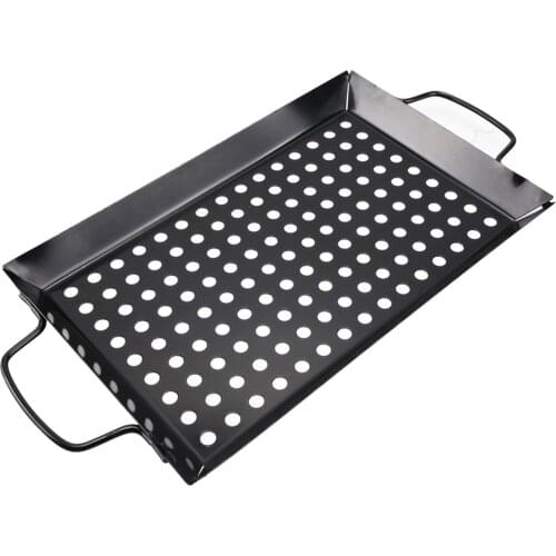 Large BBQ Tray Metal Barbecue Wok Pan Black Meat Vegetable Grill Tray