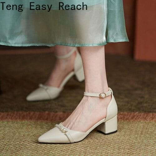 Sexy Black Low Heels Women Sandals Buckle Comfortable Dress fashion Shoes Pointed Toe Summer Square Heel Summer Classics