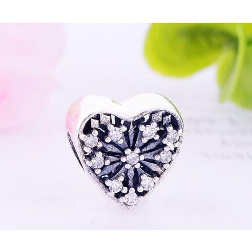 New 100% 925 Silver Vintage Heart Snowflake Mix Zirconia Bead Fit Original Brand Charm Bracelet For Making Women Jewelry 2020