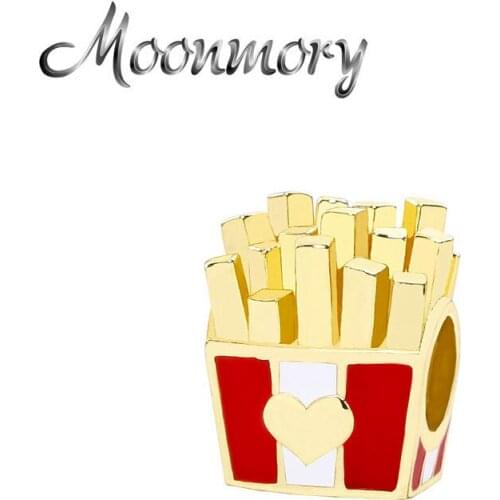 Moonmory 925 Sterling Silver Little French Fries Box Beads For Girls Original Charms For Christmas Gifts DIY Bracelet Jewelry