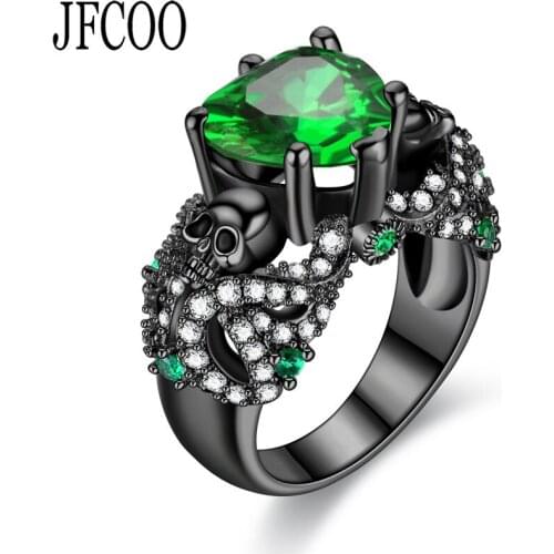 Skull Punk Wedding Ring Black Heart Zircon Crystal Fashion Rings Jewelry