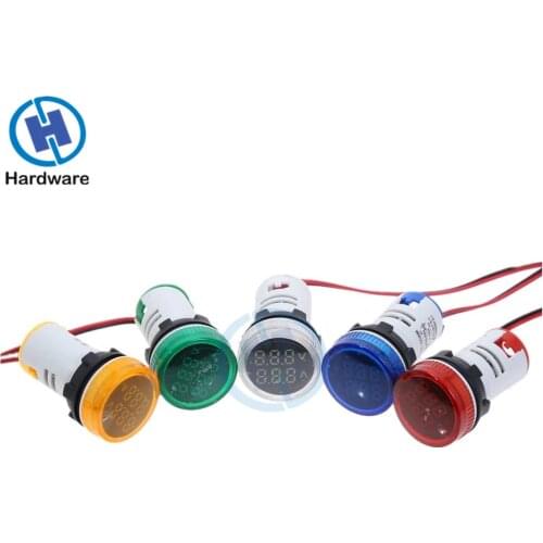 Digital Ammeter 22mm Square AC 50-500V 0-100A Amp Volt Voltage Tester Meter Dual LED Indicator Pilot Lamp Light