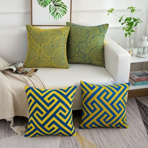 Home Decor Embroidered Cushion Cover Navy Blue/White Geometric Floral Canvas Cotton Suqare Embroidery Pillow Cover 45x45cm