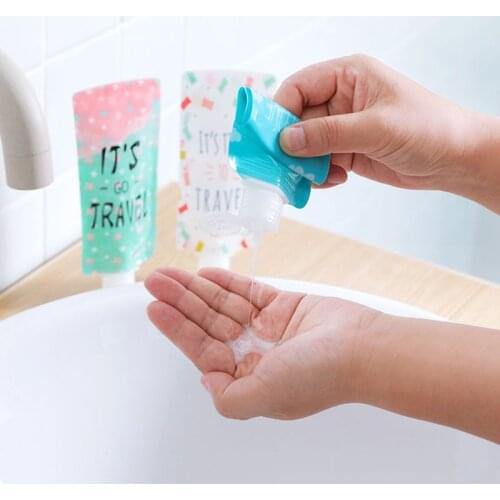 100ml Mini Travel Liquid Dispenser Bag Shampoo Storage Container Candy Color Letters Geometric Pattern Lotion Bottle Squeeze