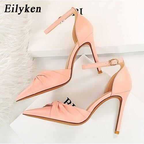Eilyken 2021 New Women High Heels Sandals Lady Stripper Strap Thin Heels Sandles Wedding Platform Prom Sexy Party Nude Shoes