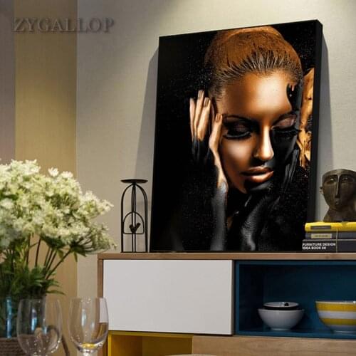 ZYGALLOP Black Gold Art Woman Oil Painting on Canvas Posters And Prints Scandinavian Wall Art For Living Room Decoration Cuadros