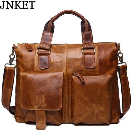 JNKET New Retro Men Cowhide Handbag Large Capacity Messenger Bag Business Bag Multifunction Shoulder Bags