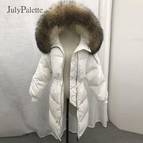 JulyPalette Natural Raccoon Fur Hooded Winter Down Coat 2020 Winter Thicken Warm Female 90% White Duck Down Long Parka Outerwear