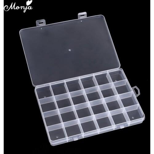 Monja 24 Grids Adjustable Transparent Compartment Nail Art Plastic Storage Box Rhinestone Beads Jewelry Container Manicure Tool