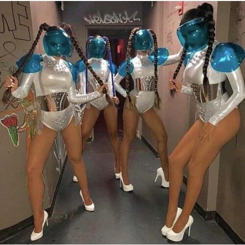 Nightclub ds singer Future technology sense silver mirror bar gogo costume night club white armor performance costume bodysuit