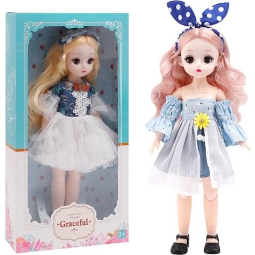 30cm BJD Doll Princess Dress Up 4D Winking Doll Girl Play House Childrens Toy Set Gift Box