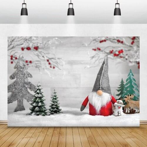 Laeacco Christmas Photography Backdrop Santa Claus Winter Snow Scenic Pine Tree Child Portrait Photocall Background Photo Studio